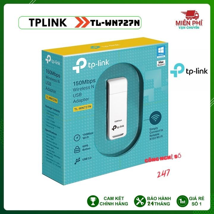 Usb thu wifi TP-Link Chuẩn N 150Mbps TL-WN727N thu wifi cho máy tính bàn, latop-Công nghệ số 247