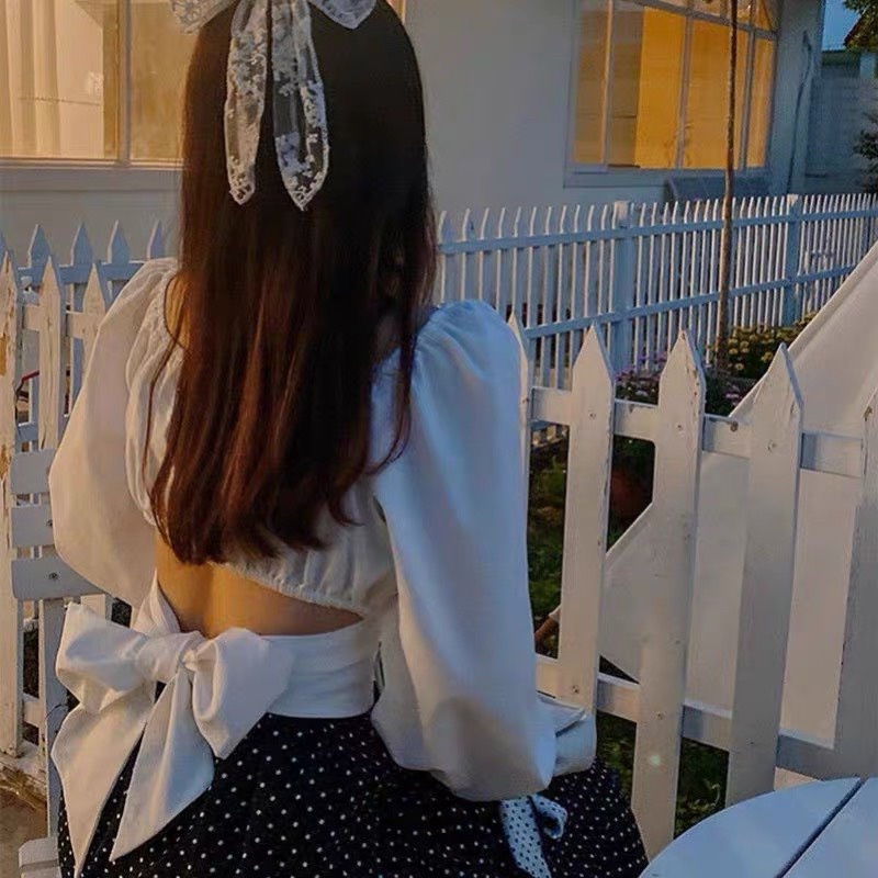 Áo Croptop Cột eo Tay Phồng Trễ Vai Phong Cách Ulzzang A22