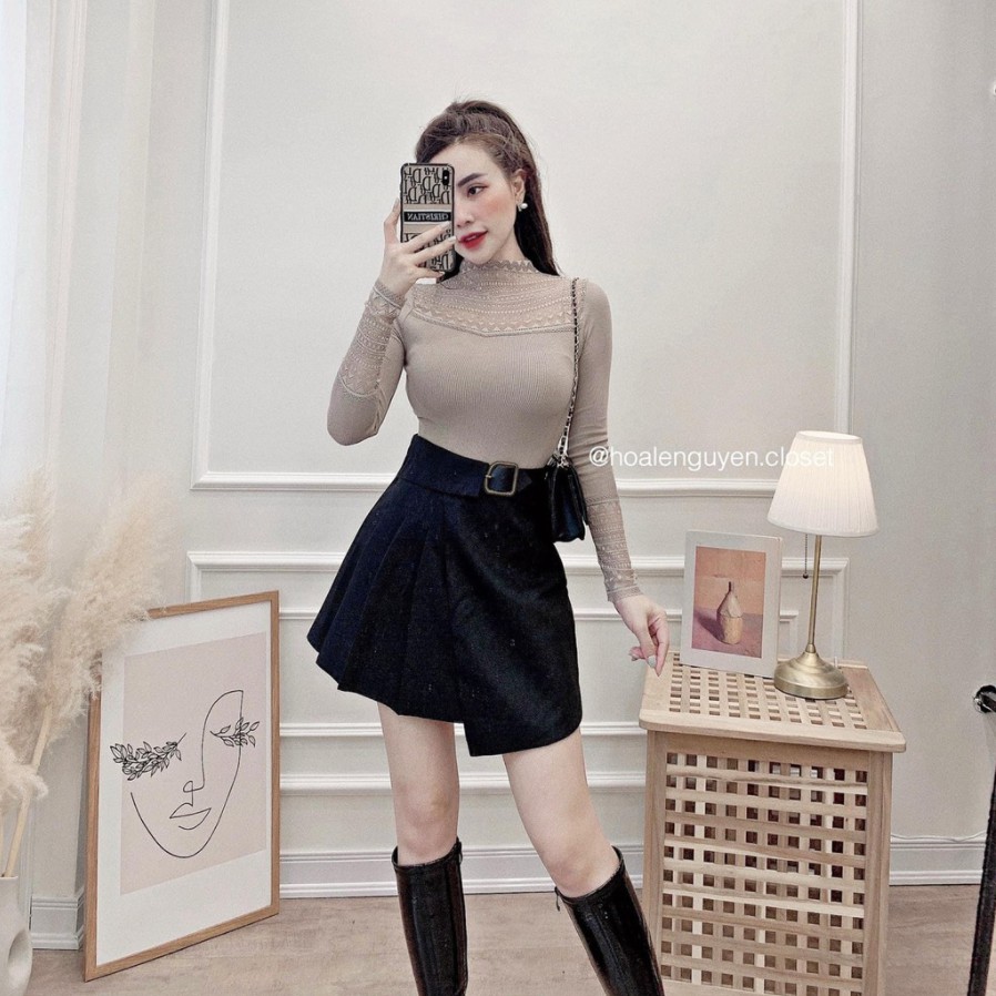 Áo giữ nhiệt nữ cổ ren siêu ấm, nhiều màu, kiểu dáng lịch sự thời trang