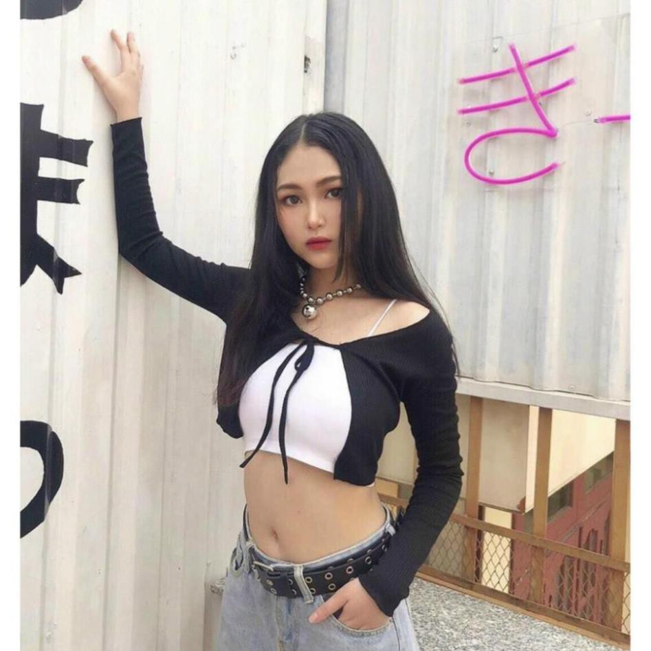 Áo khoác cardigan cột dây croptop - tay dài - hàng vải tốt loại 1
