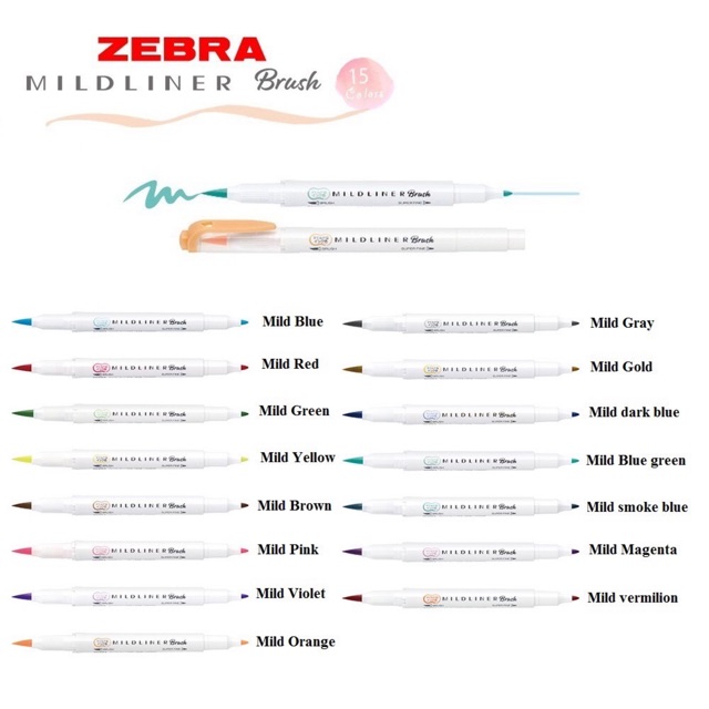 Bút đánh dấu Zebra Mildliner Brush (set 5 cây)