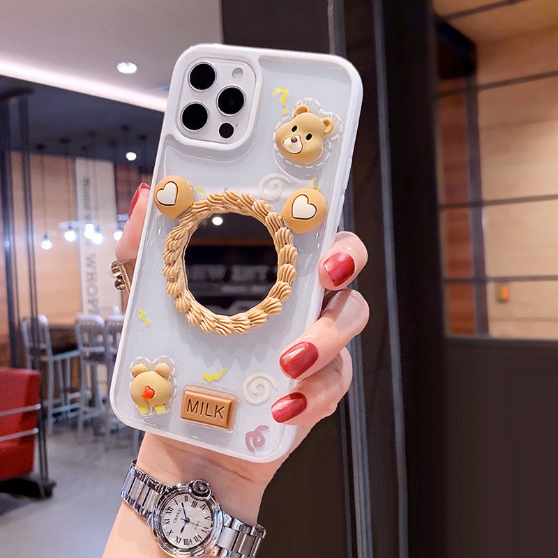 Ốp điện thoại gấu hoạt hình màu laser có gương thích hợp cho Iphone 7/7p/8/8p/X/Xs/Xsmax/Xr/11/12/Mini/Pro/Promax