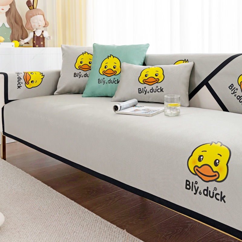 Vỏ Bọc Đệm Ghế Sofa Mùa Hè Bằng Lụa Lạnh Thoáng Khí Không Trượt Họa Tiết Hoạt Hình Đơn Giản Hiện Đại