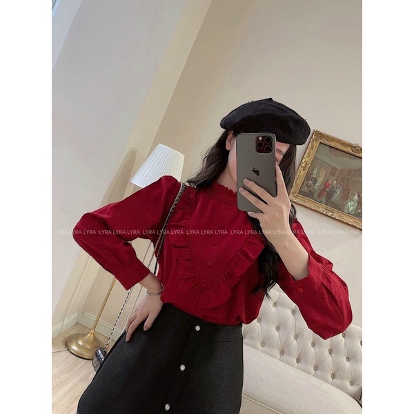 [Ảnh thật/sẵn] Áo sơmi cổ chun phối ngực thanh lịch/sơ mi nữ LALIA