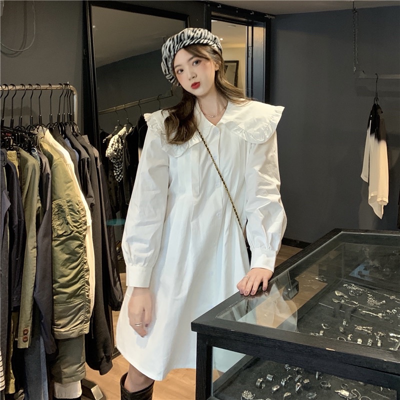 Váy Trắng Búp Bê Hàn Quốc, Kiểu Dáng Retro Tinh Tế