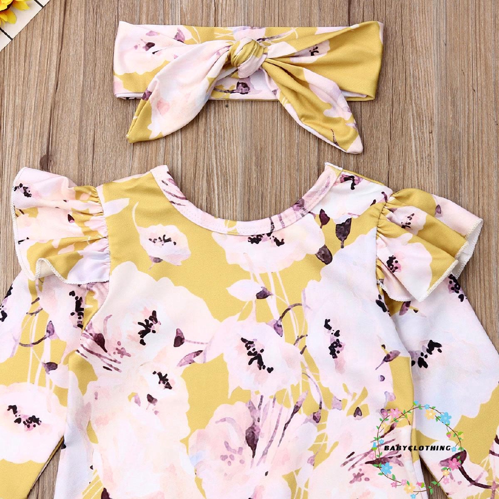 Bộ trang phục Jumpsuit Bodysuit dài tay đi kèm băng đô cài tóc xinh xắn dành cho bé