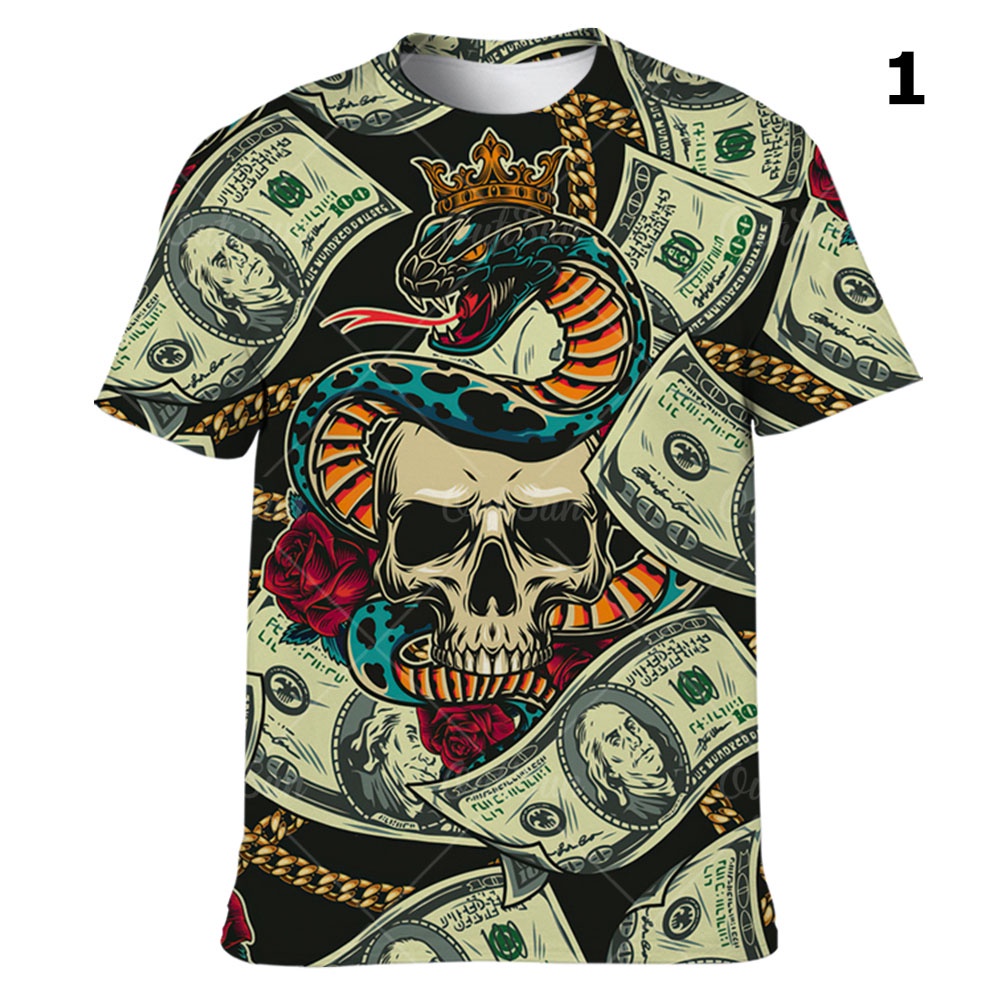 Áo nam Tay Ngắn Cổ Tròn In Hình Đầu Lâu 3D Thời Trang