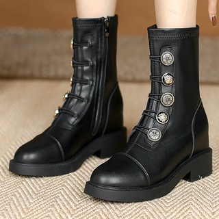 Giày bốt martin tăng chiều cao 4cm cột dây thời trang cá tính cho nữ da