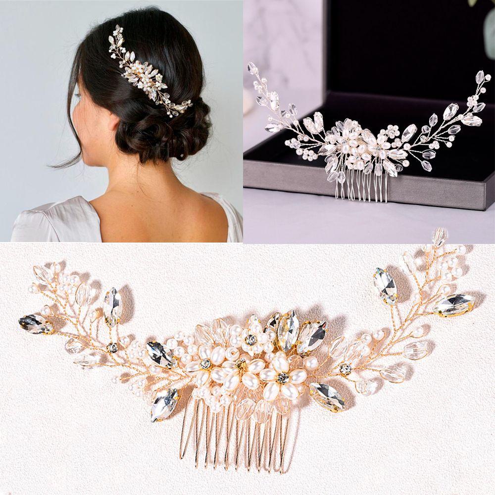 Lược Chải Tóc Handmade Đính Hoa Xinh XắnVương Miện Cài Tóc Đính Đá Lấp Lánh Cho Cô Dâu