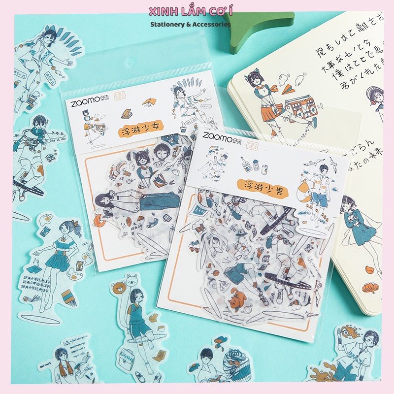 Set 40 Sticker Trong Suốt Họa Tiết Anime Trang Trí Sổ DIY [Xinh Lắm Cơ Í]