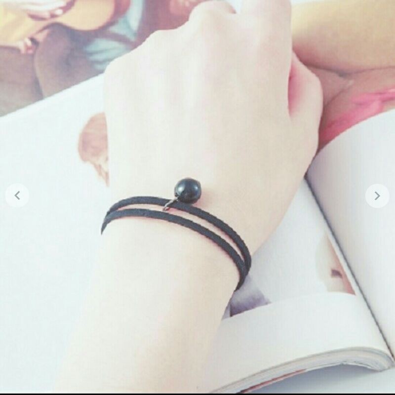 Vòng tay chocker 2 lớp dây da mặt hạt đen (ảnh thật)