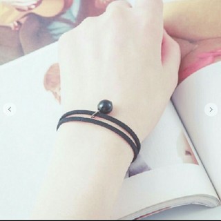 Vòng tay chocker 2 lớp dây da mặt hạt đen