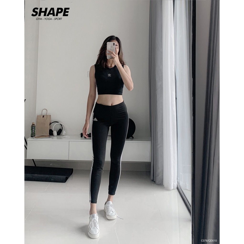 Quần legging 3 sọc bên tập gym yoga cho nữ [ QD010]