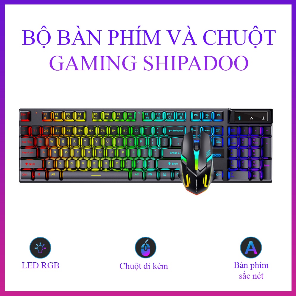 Bộ bàn phím chuột SHIPADOO bàn phím giả cơ + chuột gaming trang bị hệ thống đèn LED 7 màu cực đẹp mắt và hấp dẫn - K1323