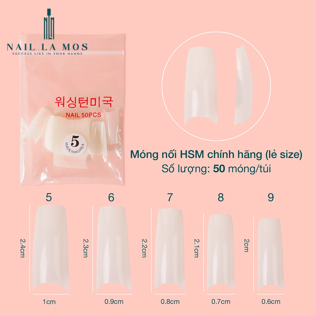 Móng nối HSM chính hãng phom vuông lẻ size - Móng tip 1 túi 50 móng (size 5 6 7 8 9)