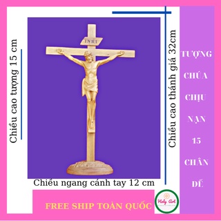 Thánh giá + Tượng Chúa chịu nạn bằng gỗ {holyart} Tượng Chúa cao 15cm. Thánh giá+Đế cao 30cm
