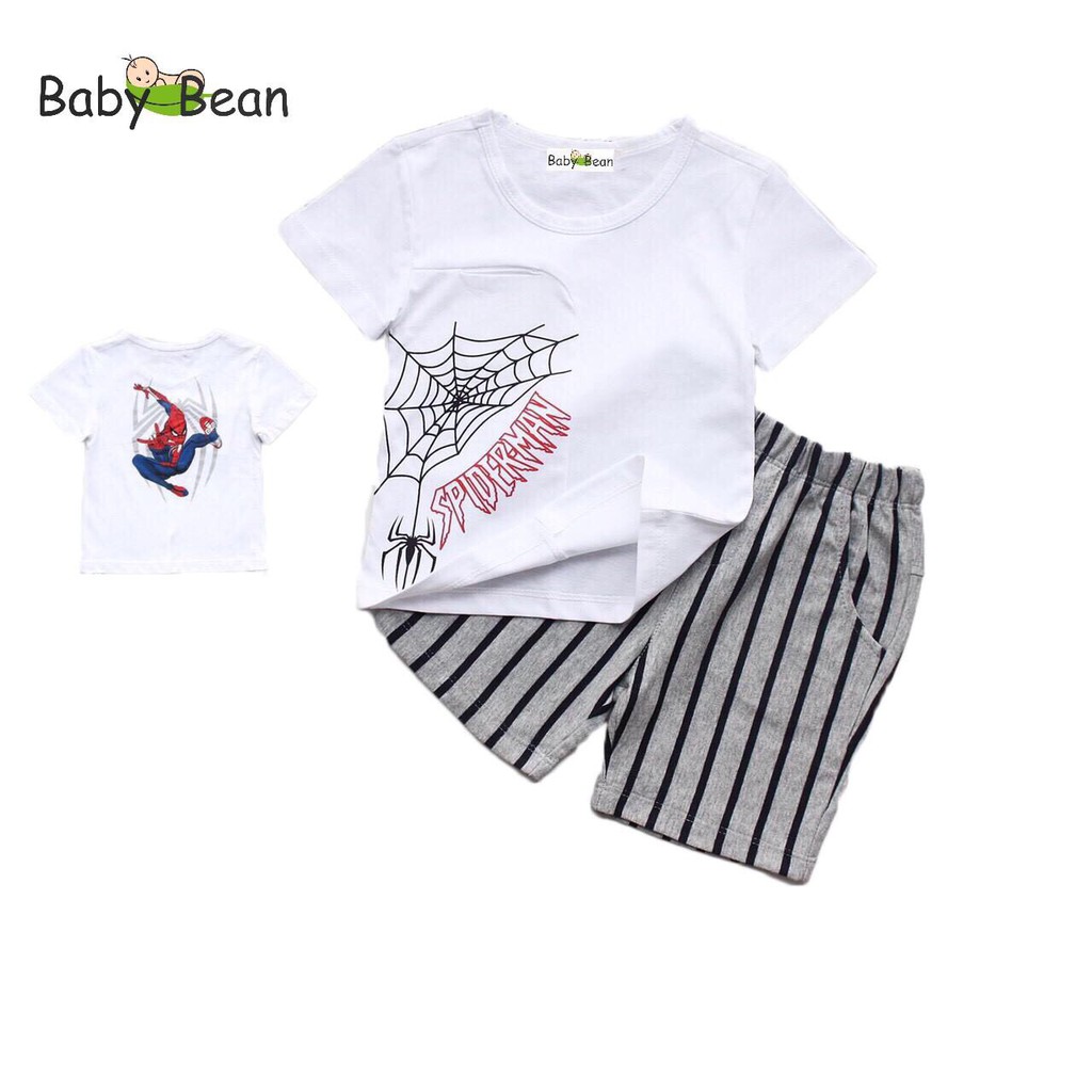 [MÃ THƯƠNG HIỆU UY TÍN Voucher giảm 10%] Bộ Đồ Thun Cotton Sọc in Người Nhện Bé Trai BabyBean (20kg-31kg)