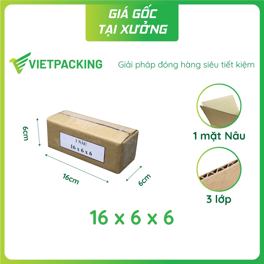 16x6x6 (1 Nâu) - 25 hộp carton đóng hàng, giao hàng bưu điện