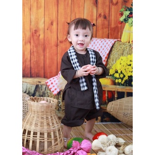 áo bà ba, đồ nông dân cho bé + khăn  (ảnh thật)