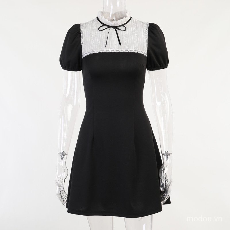 Đầm Mini Phối Ren Phong Cách Vintage Thanh Lịch Cho Nữ
