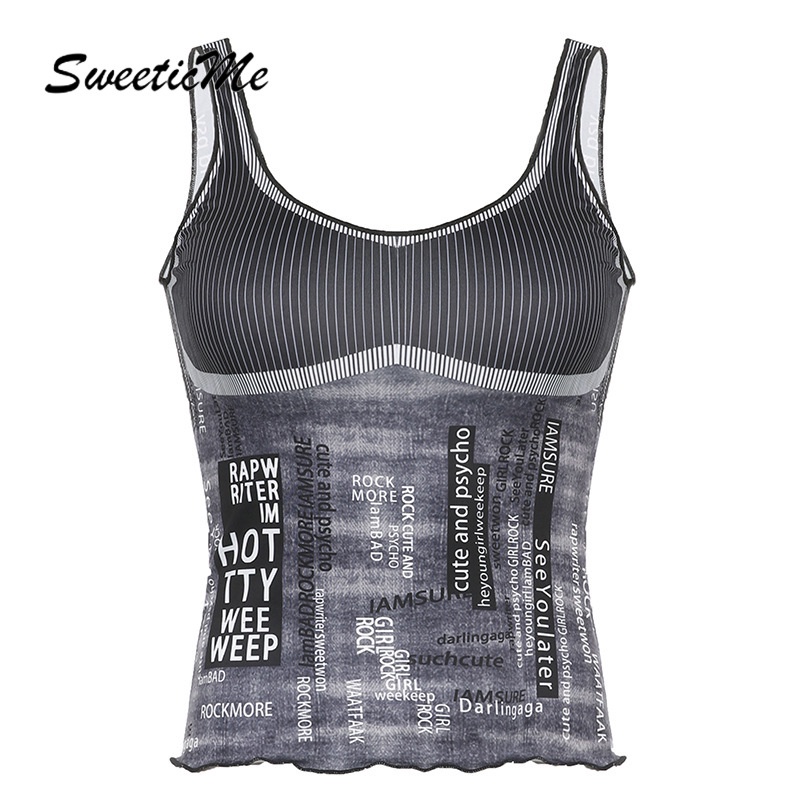 Áo Tank Top Màu Sắc Tương Phản In Họa Tiết Thời Trang SweeticMe   Cho Nữ
