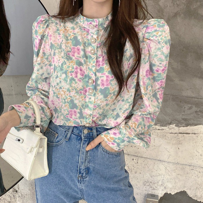 Áo Sơ Mi Nữ Tay Dài Họa Tiết Hoa Thời Trang