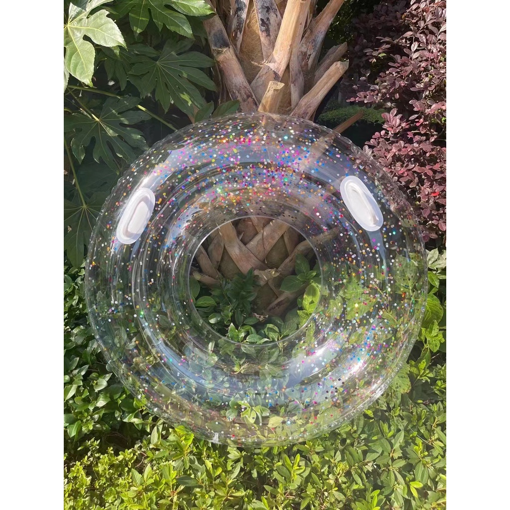 Vòng bơi có tay cầm Phao Bơi Bơm Hơi Dày Dặn Trong Suốt 120cm Dành Cho Người Lớn Lấp lánh Sequin trong suố t bơi Bể bơi