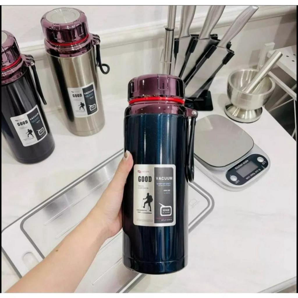 Bình Giữ Nhiệt Nóng Lạnh Lõi Inox Nắp Titan Có Quai Silicon Dung Tích 1200ml -1500ml Cao Cấp