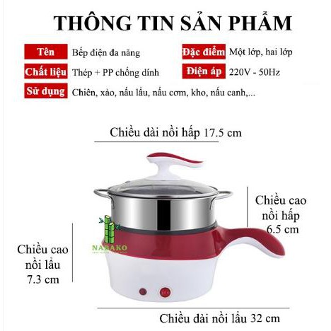 Nồi lẩu 2 tầng kiêm chảo chiên có giá hấp đi kèm kích thước nhỏ gọn bảo hành 1 tháng