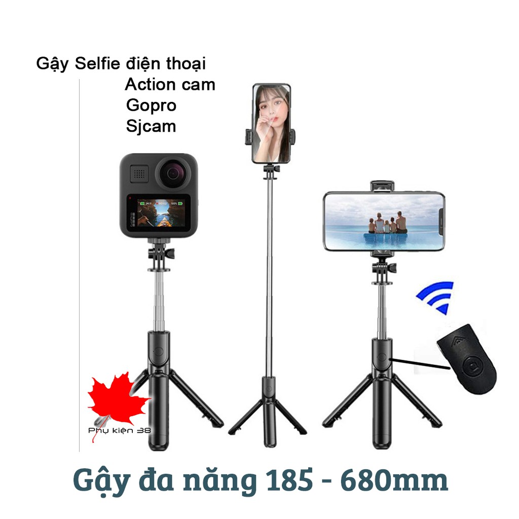Gậy chụp hình - gậy chụp ảnh Gậy tự sướng có chân tripod selfie đa năng dùng cho điện thoại, action cam gopro sjcam