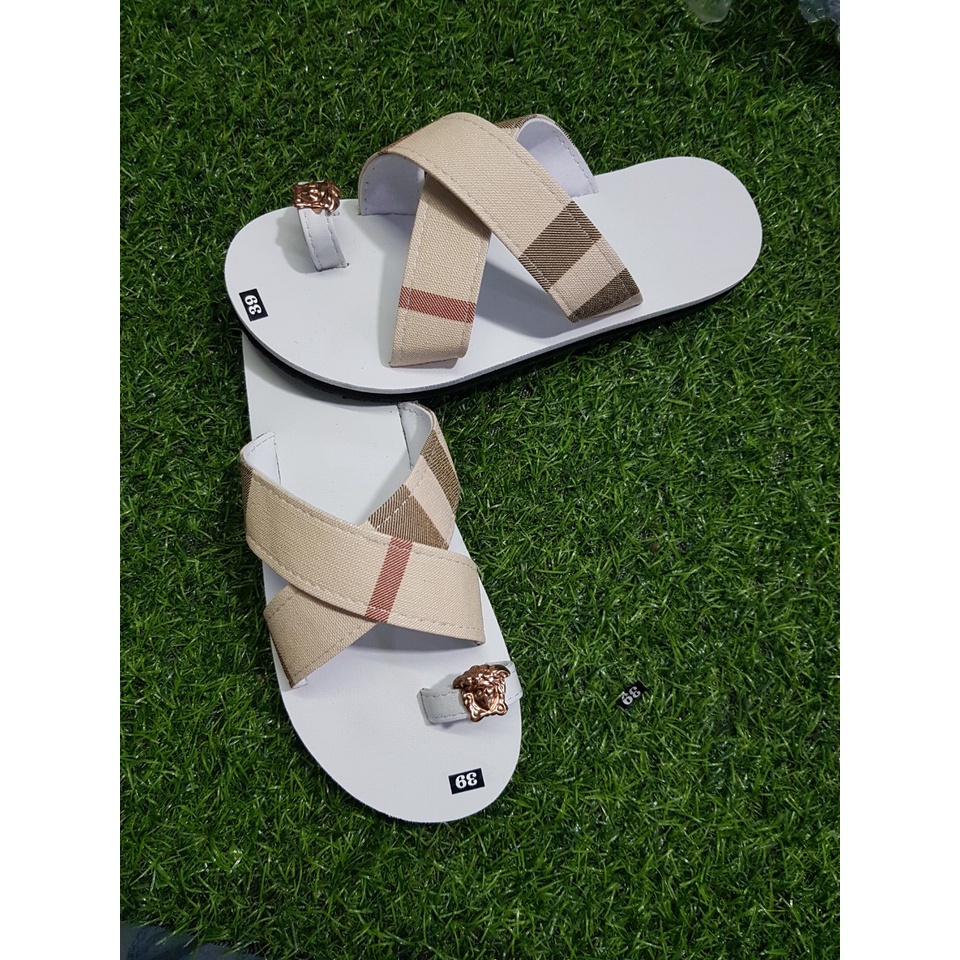 sandal đồng nai dép sỏ ngón chéo nam và nữ ( đế trắng quai sọc vàng ) size từ 34 nữ đến 43 nam