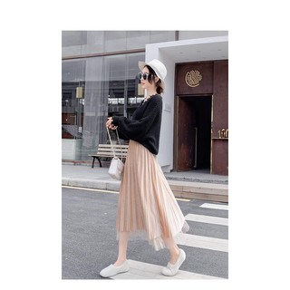 Chân váy xếp li midi,xếp ly(mặc 2 Mặt)