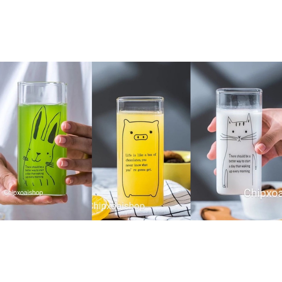 Ly Thuỷ Tinh Cốc Tách Thuỷ Tinh Vuông Hình Dễ Thương