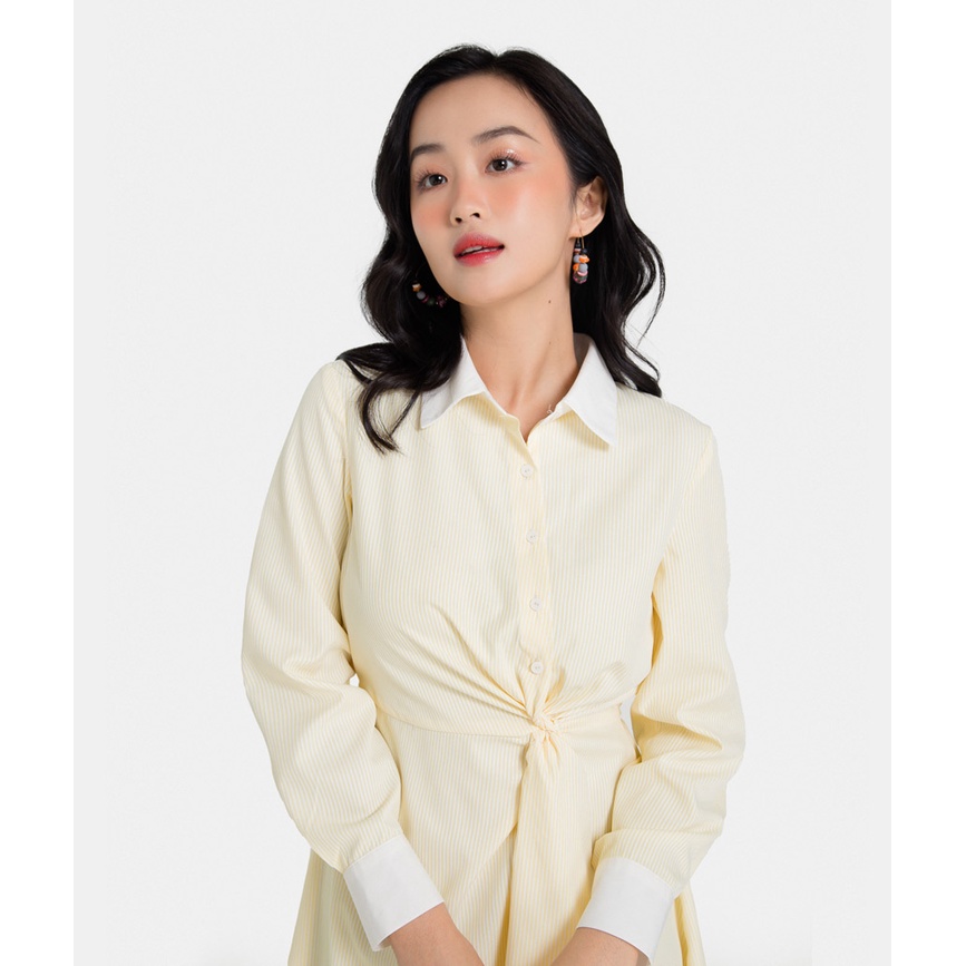 Đầm sơ mi nữ thời trang HNOSS tay dài xoắn eo HNDLU049