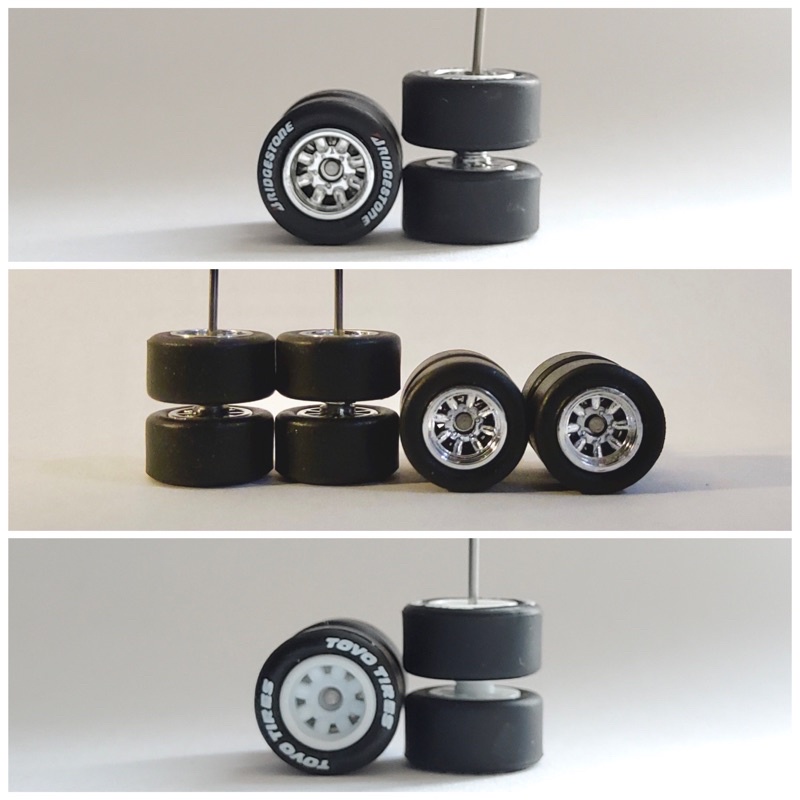 Bánh xe 1/64 cao su mâm Watanabe cho Hot Wheels, Tomica, Matchbox