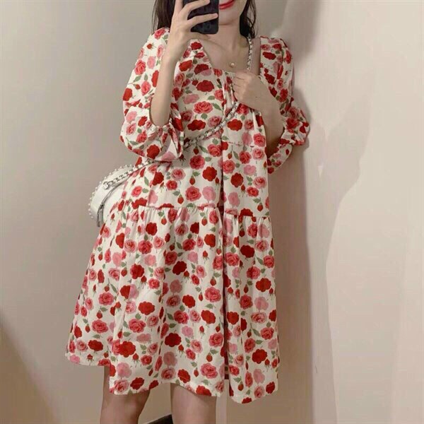 (Sale FreeShip) Đầm nữ from babydoll,đầm hoa tay lỡ dễ thương,chất đẹp hàng chuẩn from,diện đi đâu cũng xinh