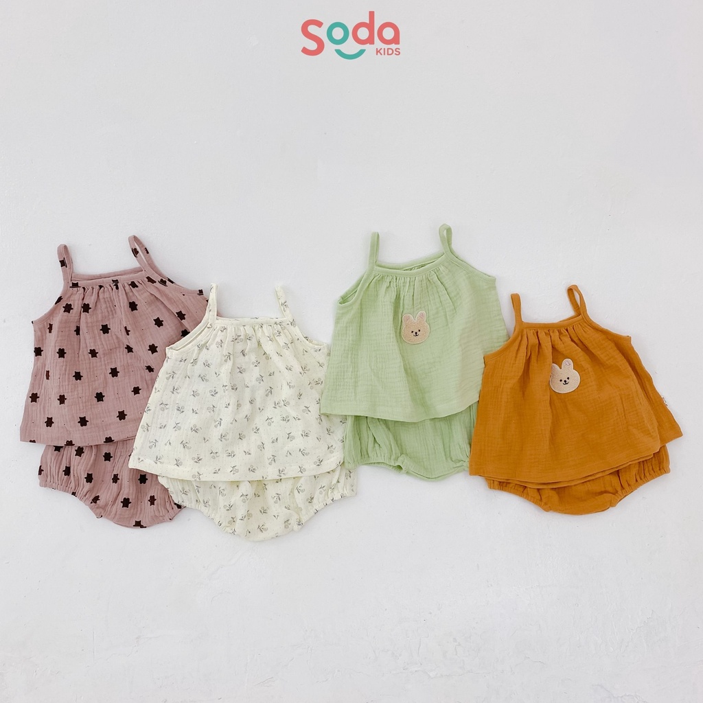Bộ quần áo hai dây cho bé SODA KIDS chất liệu xô Muslin, thoáng mát thấm hút mồ hôi