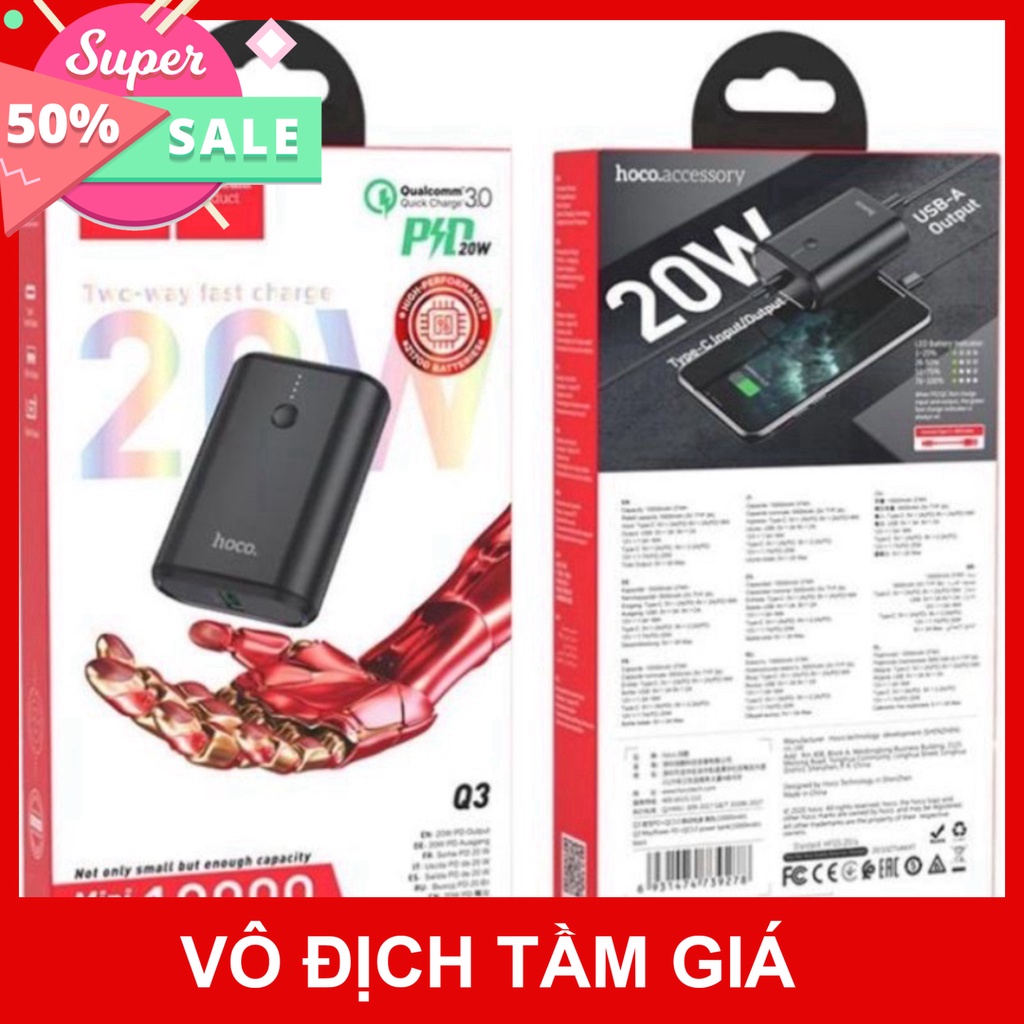 (Sale)  Sạc Dự Phòng mini Siêu Tốc 20W Q3.0. 10000mah. Sạc Dự Phòng Chính Hãng Hoco Q3 TGPK8999