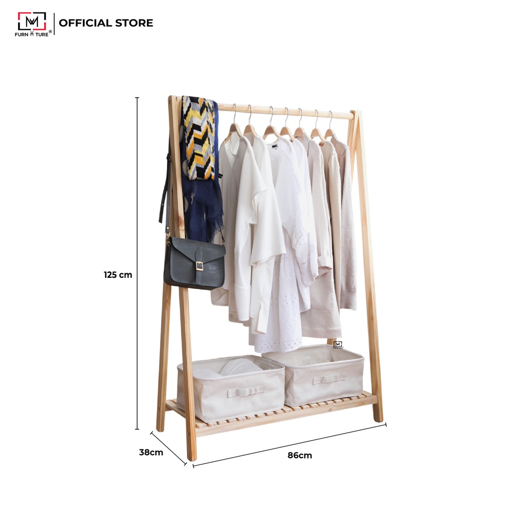 Giá treo quần áo chữ A size 86x38x148 cm 1 tầng màu gỗ MW FURNITURE - Nội thất căn hộ