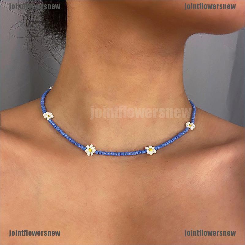 Dây chuyền Choker phong cách Bohemia chuỗi hạt phối hoa tôn xương đòn trang sức làm quà tặng