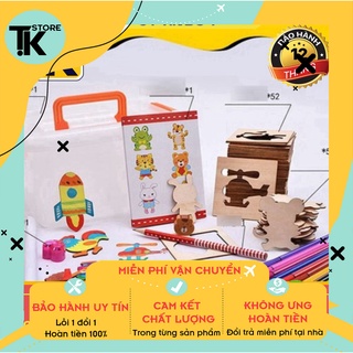 [Hàng Loại 1] BỘ KHUÔN VẼ VÀ GHÉP HÌNH SÁNG TẠO BẰNG GỖ CHO BÉ . .