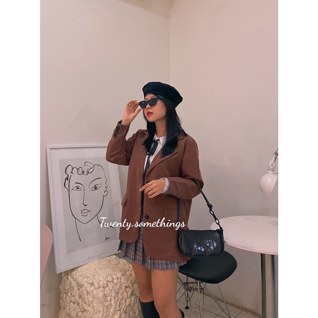 Áo Blazer Nâu Đất 2 Lớp (ảnh thật/sẵn/video)