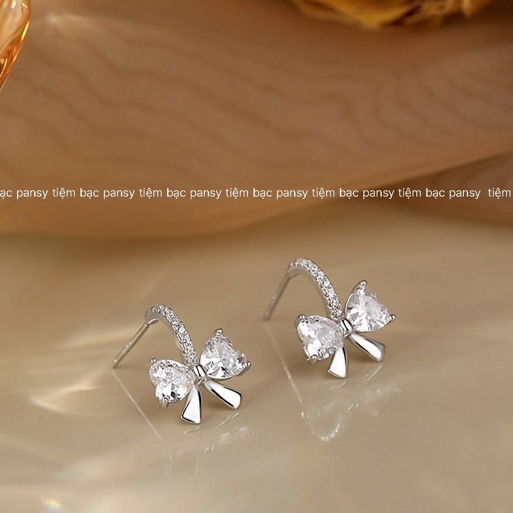 Hoa tai bạc nữ PANSY hình nơ đính đá xinh xắn - Khuyên tai nơ thời trang bằng bạc ta cao cấp