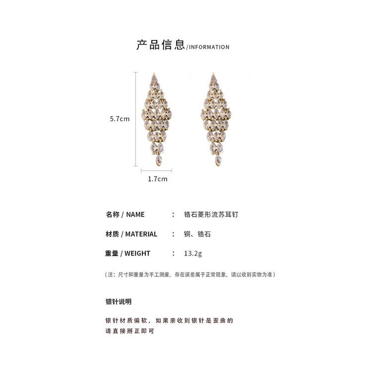 DREJEW Bông Tai Mạ Bạc Đính Đá Zircon Tua Rua Phong Cách Âu Mỹ Cao Cấp 1