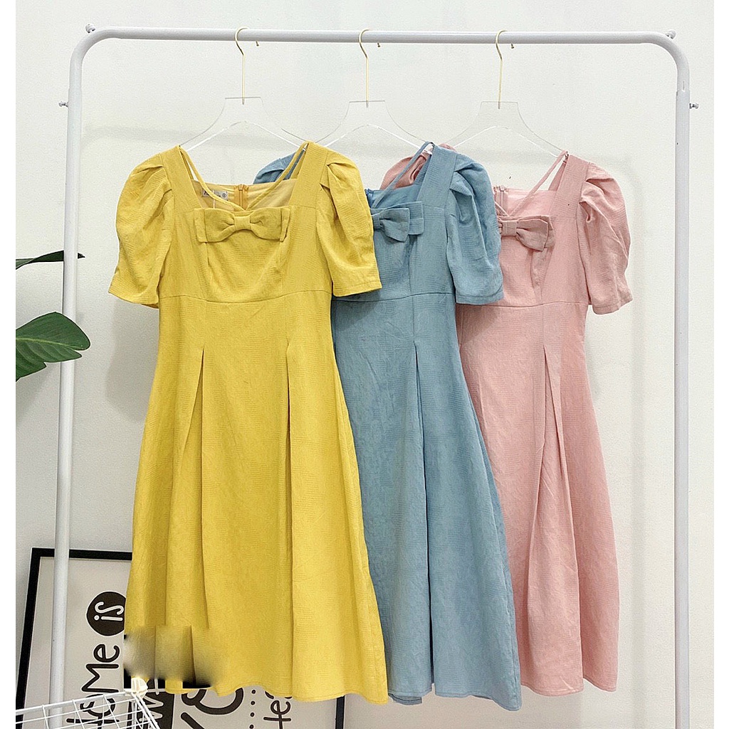 Đầm xoè bảy mảnh nơ ngực , hàng thiết kế cao cấp 2 lớp