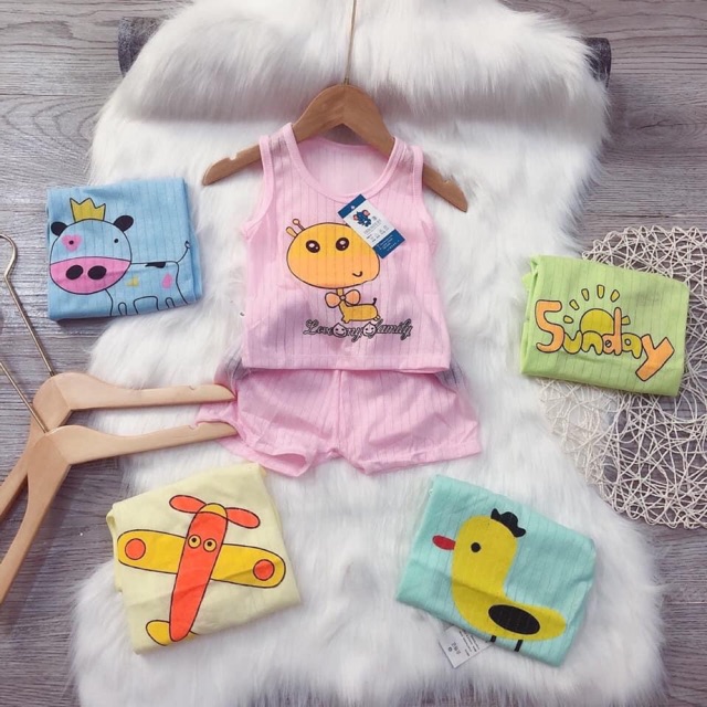 Bộ sơ sinh ba lỗ cotton giấy thoáng mát cho bé trai bé gái - SS3L