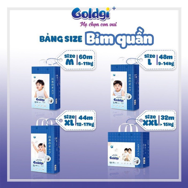 Bỉm quần Goldgi+ cao cấp và Goldgi X5 thường đủ size (NB92/S84/M60/L48/XL44/XXL32)