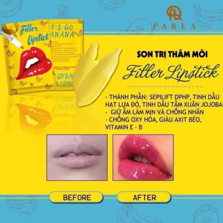 ☀ 𝗖𝗼́ 𝗦𝗔̆̃𝗡 Son Filler Collagen Chuối Khử Thâm Parea cùng son màu Chu Lipstick, giúp môi căng mọng hồng hào