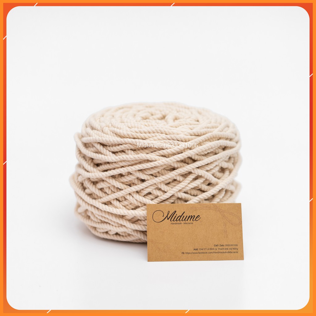 1 kg Sợi xoắn 3 cotton màu trắng ngà làm Macrame, dây thừng cotton