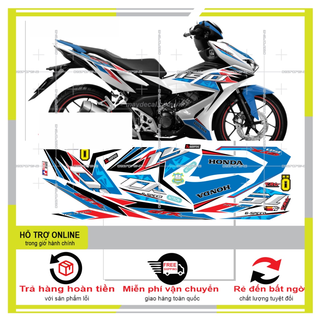 TEM XE WINNER X CHẾ TRẮNG XANH ĐỎ -- SHIN DECAL 2